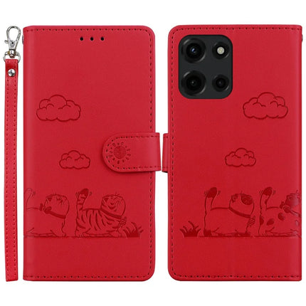 For Motorola Moto G Power (2025) Case RFID Blocking Kitten Pattern TPU+PU Leather Phone Cover - Red