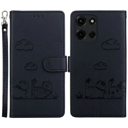 For Motorola Moto G Power (2025) Case RFID Blocking Kitten Pattern TPU+PU Leather Phone Cover - Black