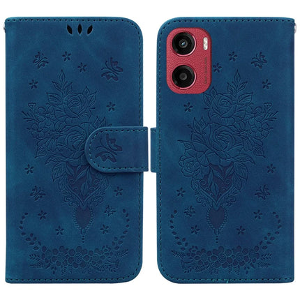 For Motorola Moto G05 4G  /  E15 4G Case PU Leather Wallet Phone Cover Butterfly Flower Imprint - Blue