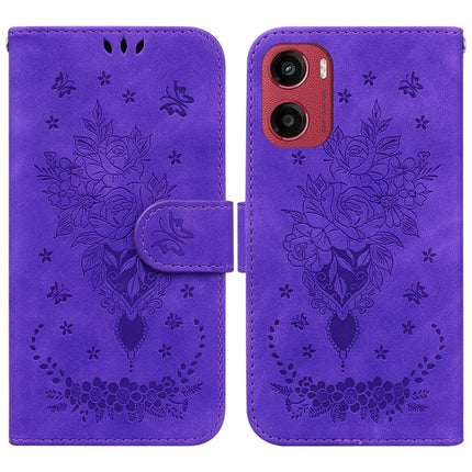 For Motorola Moto G05 4G  /  E15 4G Case PU Leather Wallet Phone Cover Butterfly Flower Imprint - Purple