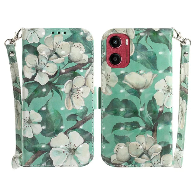 For Motorola Moto G05 4G  /  E15 4G Case Pattern Printing Leather Wallet Phone Cover - Watercolor Flowers