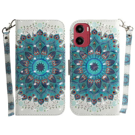 For Motorola Moto G05 4G  /  E15 4G Case Pattern Printing Leather Wallet Phone Cover - Peacock Wreath