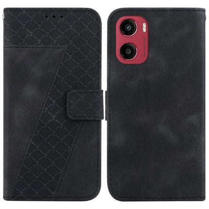 For Motorola Moto G05 4G / E15 4G Stand Case 7-Shaped Pattern Imprint Leather Phone Cover - Black