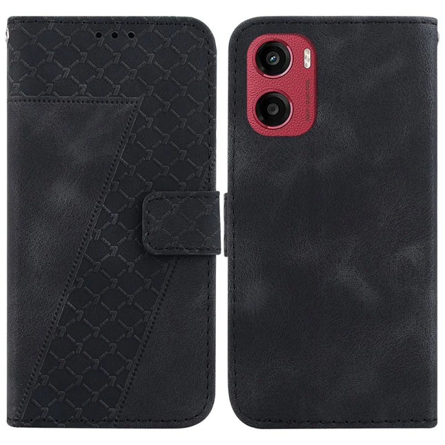 For Motorola Moto G05 4G / E15 4G Stand Case 7-Shaped Pattern Imprint Leather Phone Cover - Black