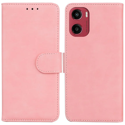 For Motorola Moto G05 4G  /  E15 4G Case Solid Color Leather Wallet Phone Cover - Pink