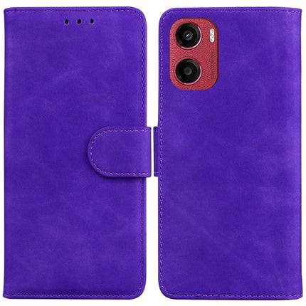 For Motorola Moto G05 4G  /  E15 4G Case Solid Color Leather Wallet Phone Cover - Purple