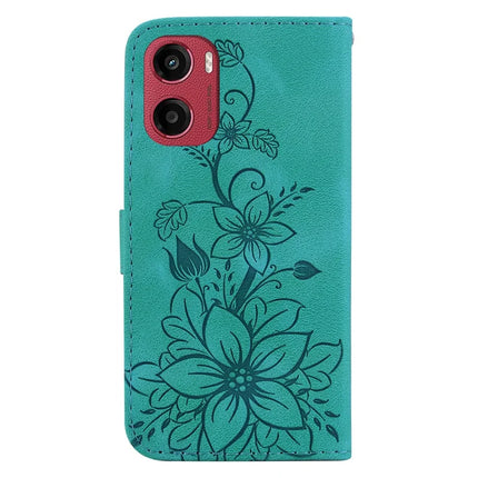 For Motorola Moto G05 4G  /  E15 4G Case Lily Flower Imprint Leather Phone Cover with Stand