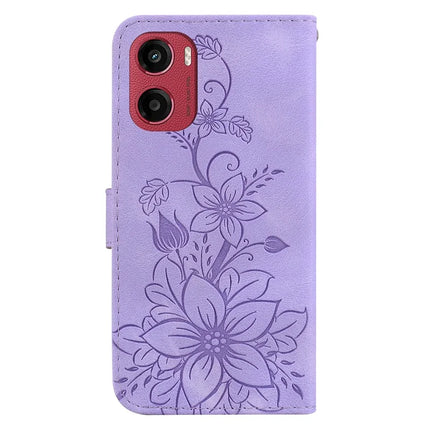 For Motorola Moto G05 4G  /  E15 4G Case Lily Flower Imprint Leather Phone Cover with Stand