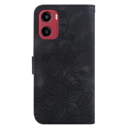 For Motorola Moto G05 4G  /  E15 4G Case Lily Flower Imprint Leather Phone Cover with Stand