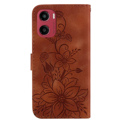 For Motorola Moto G05 4G  /  E15 4G Case Lily Flower Imprint Leather Phone Cover with Stand