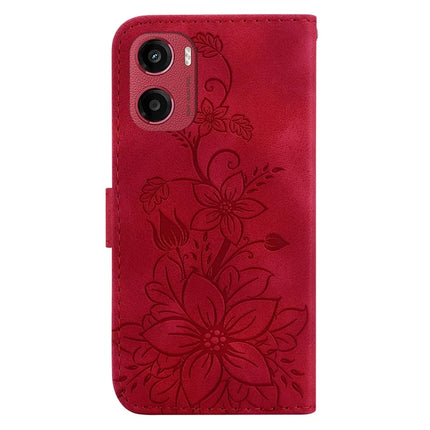 For Motorola Moto G05 4G  /  E15 4G Case Lily Flower Imprint Leather Phone Cover with Stand
