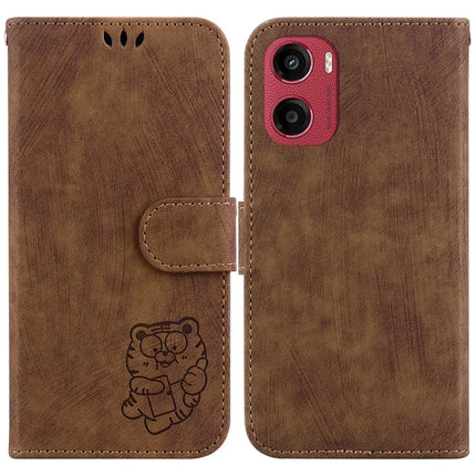 For Motorola Moto G05 4G  /  E15 4G Wallet Case Tiger Imprint Leather Shockproof Phone Cover - Brown