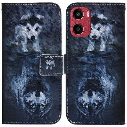 For Motorola Moto G05 4G / E15 4G Wallet Case Pattern Print Leather Phone Cover - Dog and Wolf
