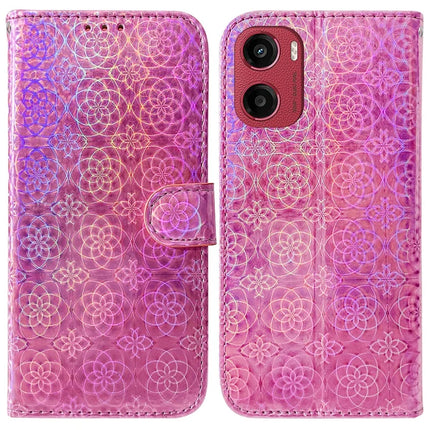 For Motorola Moto G05 4G  /  E15 4G Stand Case Dazzling Flower Leather Phone Cover - Pink