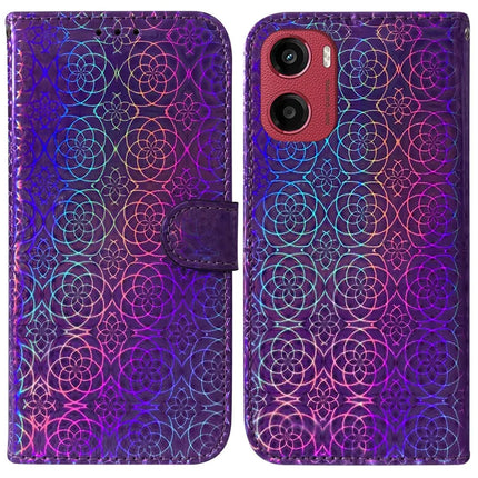 For Motorola Moto G05 4G  /  E15 4G Stand Case Dazzling Flower Leather Phone Cover - Purple
