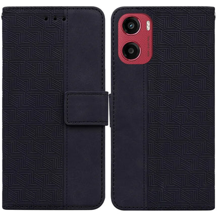 For Motorola Moto G05 4G  /  E15 4G Case Geometry Pattern Leather Wallet Phone Cover - Black