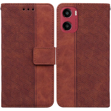 For Motorola Moto G05 4G  /  E15 4G Case Geometry Pattern Leather Wallet Phone Cover - Brown