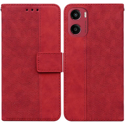 For Motorola Moto G05 4G  /  E15 4G Case Geometry Pattern Leather Wallet Phone Cover - Red
