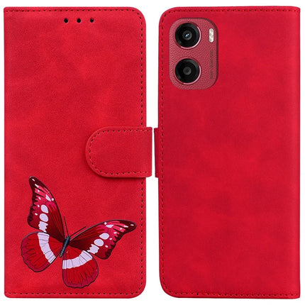 For Motorola Moto G05 4G  /  E15 4G Stand Case PU Leather Phone Cover Butterfly Printed - Red