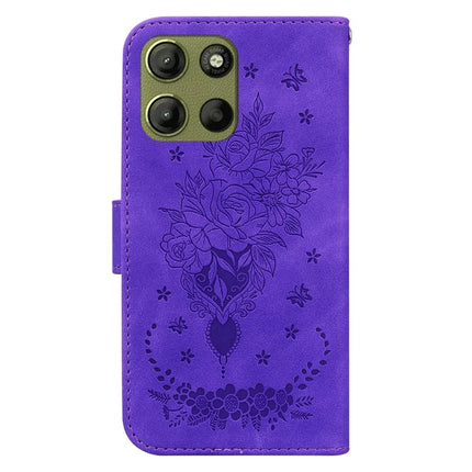 For Motorola Moto G15 4G Case PU Leather Wallet Phone Cover Butterfly Flower Imprint