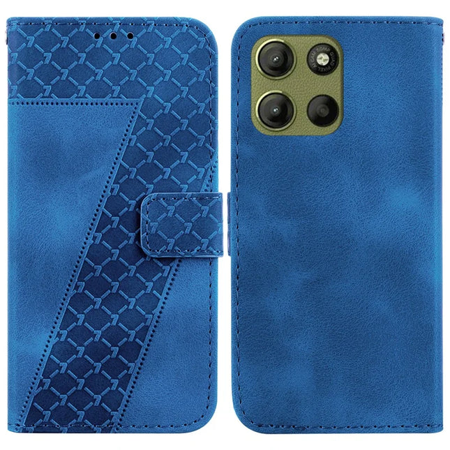 For Motorola Moto G15 4G Stand Case 7-Shaped Pattern Imprint Leather Phone Cover - Dark Blue