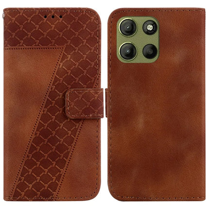 For Motorola Moto G15 4G Stand Case 7-Shaped Pattern Imprint Leather Phone Cover - Brown