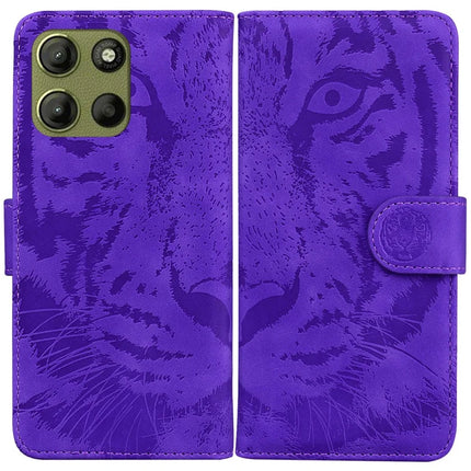 For Motorola Moto G15 4G Case Tiger Imprint Leather Wallet Phone Cover - Purple