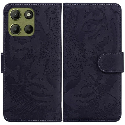 For Motorola Moto G15 4G Case Tiger Imprint Leather Wallet Phone Cover - Black