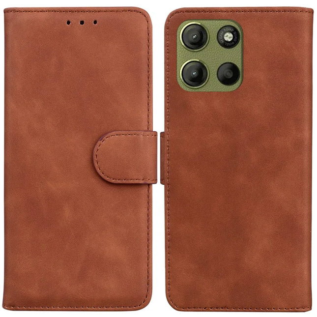For Motorola Moto G15 4G Case Solid Color Leather Wallet Phone Cover - Brown