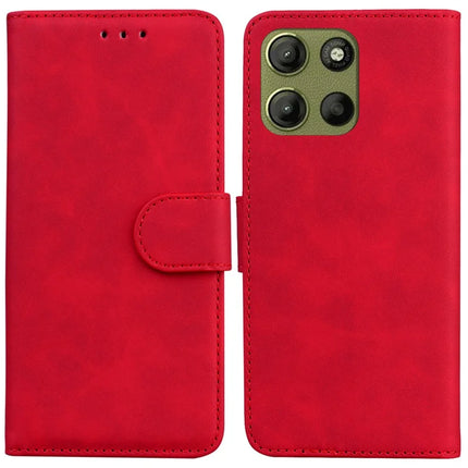 For Motorola Moto G15 4G Case Solid Color Leather Wallet Phone Cover - Red