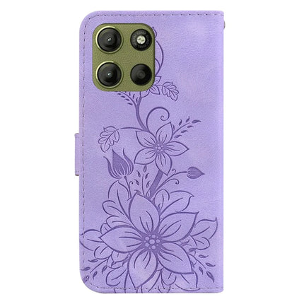 For Motorola Moto G15 4G Case Lily Flower Imprint Leather Phone Cover with Stand