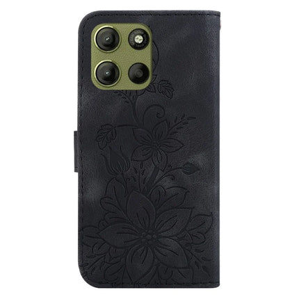 For Motorola Moto G15 4G Case Lily Flower Imprint Leather Phone Cover with Stand