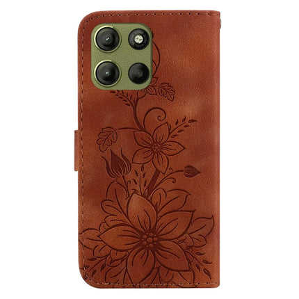 For Motorola Moto G15 4G Case Lily Flower Imprint Leather Phone Cover with Stand