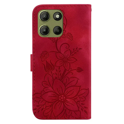 For Motorola Moto G15 4G Case Lily Flower Imprint Leather Phone Cover with Stand