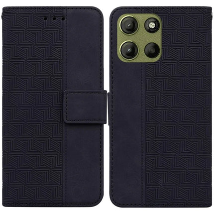 For Motorola Moto G15 4G Case Geometry Pattern Leather Wallet Phone Cover - Black