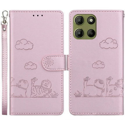 For Motorola Moto G15 4G Case RFID Blocking Kitten Pattern TPU+PU Leather Phone Cover - Pink