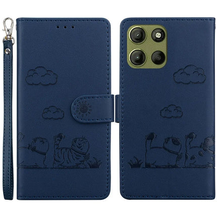 For Motorola Moto G15 4G Case RFID Blocking Kitten Pattern TPU+PU Leather Phone Cover - Blue