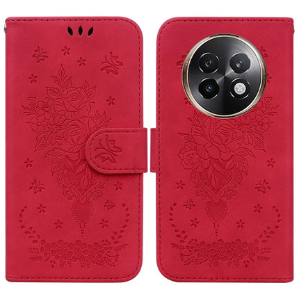For Realme 13+ 5G Case PU Leather Wallet Phone Cover Butterfly Flower Imprint - Red