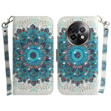 For Realme 13+ 5G Case Pattern Printing Leather Wallet Phone Cover - Peacock Wreath