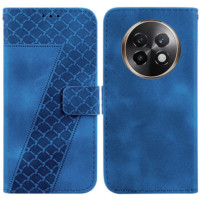 For Realme 13+ 5G Stand Case 7-Shaped Pattern Imprint Leather Phone Cover - Dark Blue