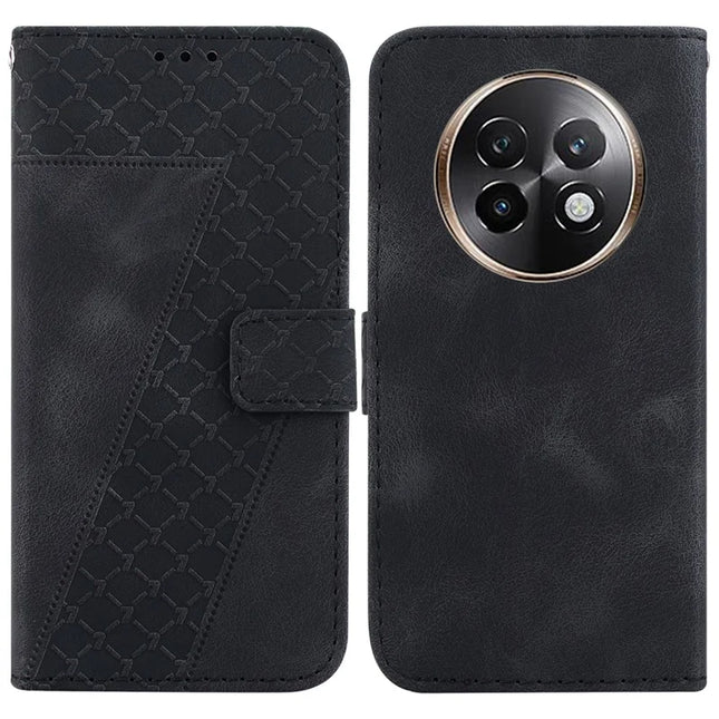 For Realme 13+ 5G Stand Case 7-Shaped Pattern Imprint Leather Phone Cover - Black