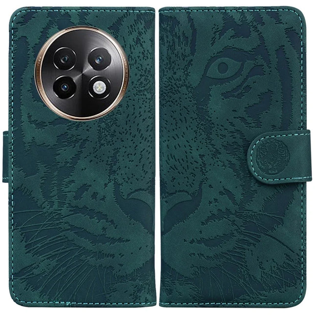 For Realme 13+ 5G / 13 Pro 5G (China) Case Tiger Imprint Leather Wallet Phone Cover - Green