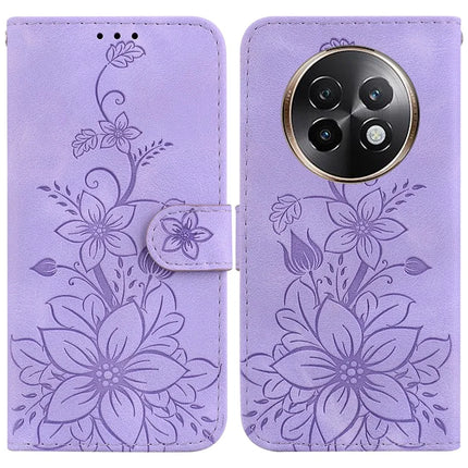 For Realme 13+ 5G Case Lily Flower Imprint Leather Phone Cover with Stand - Purple