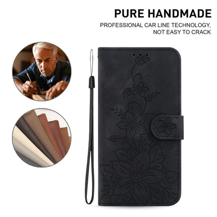 For Realme 13+ 5G Case Lily Flower Imprint Leather Phone Cover with Stand