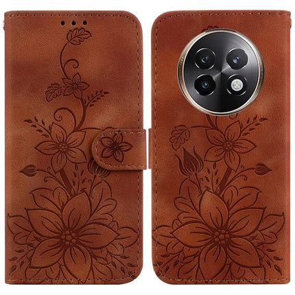 For Realme 13+ 5G Case Lily Flower Imprint Leather Phone Cover with Stand - Brown