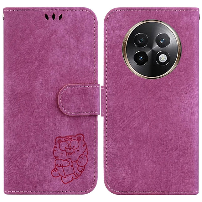 For Realme 13+ 5G Wallet Case Tiger Imprint Leather Shockproof Phone Cover - Rose