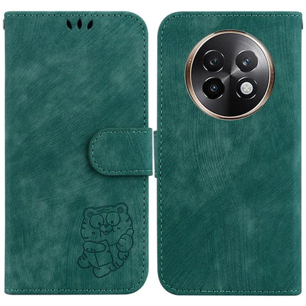 For Realme 13+ 5G Wallet Case Tiger Imprint Leather Shockproof Phone Cover - Green