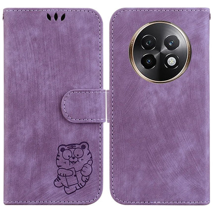 For Realme 13+ 5G Wallet Case Tiger Imprint Leather Shockproof Phone Cover - Purple
