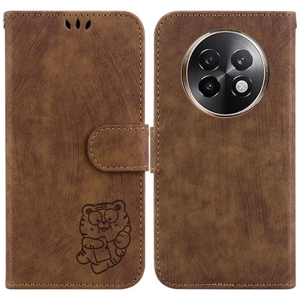 For Realme 13+ 5G Wallet Case Tiger Imprint Leather Shockproof Phone Cover - Brown