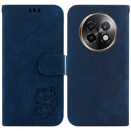 For Realme 13+ 5G Wallet Case Tiger Imprint Leather Shockproof Phone Cover - Dark Blue